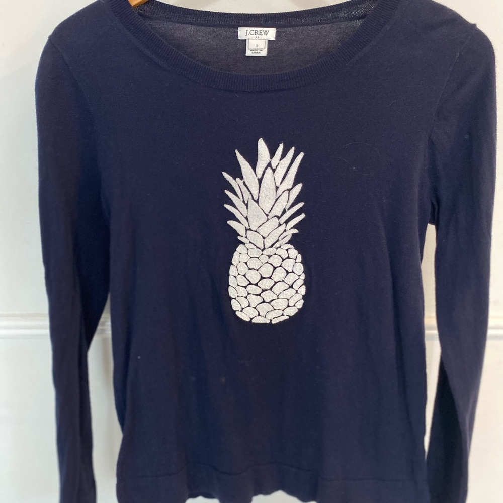J. Crew Navy Sweater Embroidered Pineapple